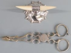 Georgian hallmarked silver sugar nips, marks indistinct, together with a novelty Victorian