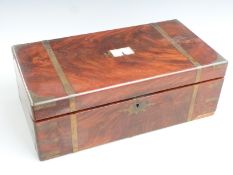 19thC mahogany brass bound writing slope with secret compartment revealing three drawers, W51cm