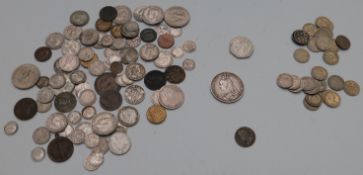A small collection of largely UK coinage including an 1891 Queen Victoria crown and a Charles II