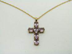 A 9ct gold necklace with amethyst set cross pendant with certificate, 5.3g