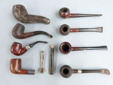 Eight various pipes, one by Barling with hallmarked silver collar, London 1927