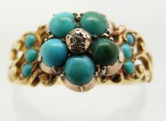 Victorian ring set with a diamond and turquoise, 2.8g, size O