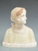 Professor Giuseppe Bessi 19thC Italian carved marble/alabaster head and shoulders bust, entitled