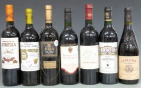 Seven bottles of European red wine, comprising Chateau Léoville Barton 1988, Reserve Saint-Clair