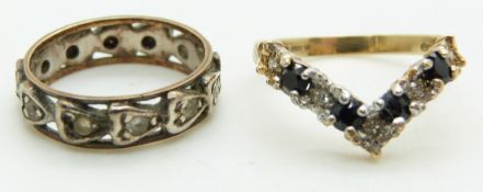 A 9ct gold ring eternity ring and a 9ct gold ring set with sapphires and diamonds, 4.8g