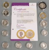 Twelve silver London Mint coins including proof examples comprises six £1 coins, five £2 and a