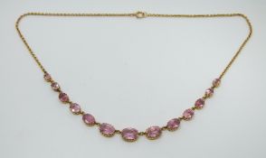 Victorian necklace set with graduated oval pink tourmaline, 13g
