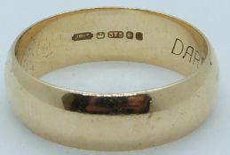 A 9ct gold wedding band/ring, 3.5g, size N