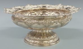 Victorian hallmarked silver pedestal bowl with lobed and embossed decoration, Sheffield 1896 maker