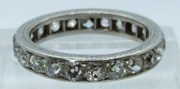 Art Deco platinum eternity ring set with 22 old cut diamonds, each approximately 0.1ct, 4g, size K