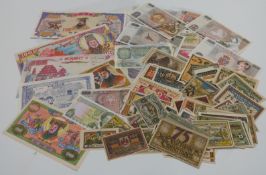 A collection of overseas banknotes etc, to include Polish, Russian, German, Notgeld, Chinese Hell