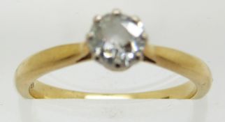 An 18ct gold ring set with a diamond of approximately 0.39ct, 3g, size K