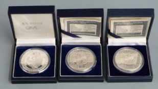 Three South African Mint silver proof 2 Rand coins, all football related, all cased, two with