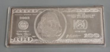 USA 2003 hundred dollar bill in .999 silver, 4 troy ounce