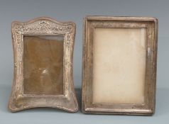 Two George V hallmarked silver photograph frames, one to suit 7 x 5 inch photo, Birmingham 1912, the
