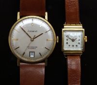 Accurist gentleman's wristwatch with date aperture, gold hands and baton markers, silver dial,