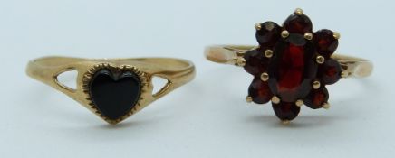 Two 9ct gold rings, one set with garnets, 3.1g