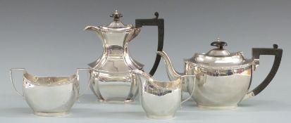 George V hallmarked silver three piece teaset, Birmingham 1929 maker Barker Brothers Silver Ltd,