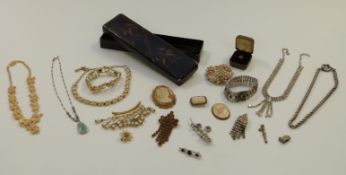 A collection of costume jewellery including JewelCraft bracelet, silver necklace, paste brooches,