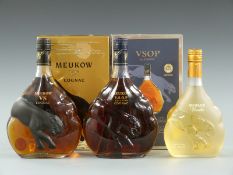 Three bottles of Meukow cognac / cognac liqueur comprising Meukow Vanilla liqueur au cognac,