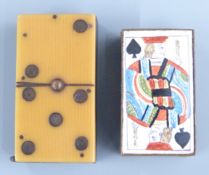 Vesta case decorated with enamel playing card to lid, together with a domino example