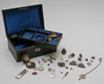 Edwardian 9ct gold pendant set with peridot and seed pearls, Victorian pins, cut steel items, silver