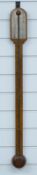 Georgian C Casa of London stick barometer with silvered prediction dial, the walnut case with turned