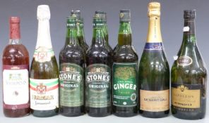 Eleven bottles of various alcohol. Nine bottles of ginger wine, Framar Italian Spumante,