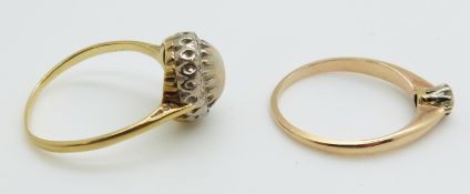 An 18ct gold ring set with an opal and diamonds, 2.9g, size N and a 9ct gold ring set with a