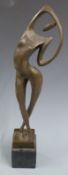 Contemporary abstract bronze figure impressed possibly Milo to base, raised on a stone plinth, H53cm