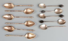 Set of six continental silver gilt coffee or teaspoons marked 800 together with five hallmarked