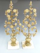 Pair of 19th/20thC gilt metal candelabra or table lamps with seven lights to each interspersed
