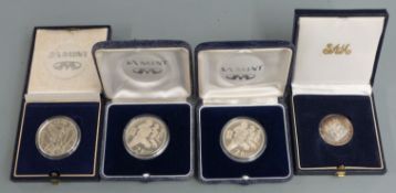 Two cased South African Mint silver 2 Rand 1995 rugby commemorative coins, a 1993 Peace example