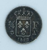 Louis XVIII 1822 ¼ franc silver coin, Paris Mint, VF
