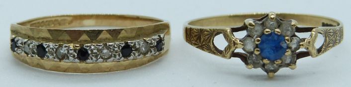 Two 9ct gold rings, one set with diamonds and sapphires, 2.6g