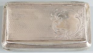 19thC French white metal snuff box with engine turned decoration, length 7.5cm, weight 52g