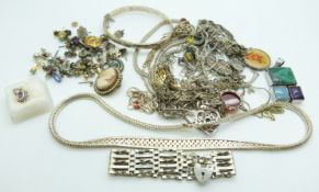 A collection of silver jewellery including necklaces, bracelets, earrings etc