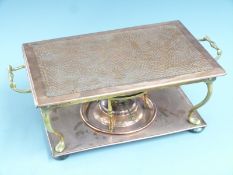 Copper and brass Arts & Crafts food warmer with registered design number 412398, L43cm