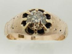 Victorian 9ct rose gold ring set with a diamond of approximately 0.75ct, 3.8g, size O