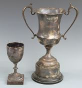 Large George V hallmarked silver two handled trophy cup, London 1927 maker's mark rubbed, height