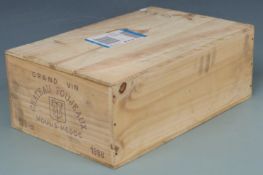 Case of twelve bottles of Chateau Poujeux Moulis Medoc 1988 red wine, 750ml, 12.5% vol, sealed in