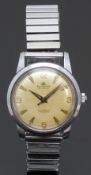 Bucherer gentleman's automatic wristwatch with luminous hands, gold hour markers, champagne dial and