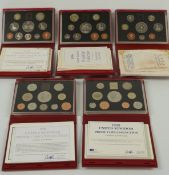 Five Royal Mint cased UK Deluxe Proof Coin sets 1993, 1996, 1997, 1998 and 1999, with certificates