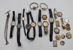 Fourteen various ladies and gentleman's wristwatches including military examples, some silver,