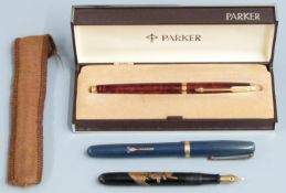 Parker 75 fountain pen with wood effect body in original box together with a Namiki 14ct gold nibbed