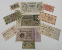 A quantity of early 20thC German and other notes together with a large 1912 Russian 500R note
