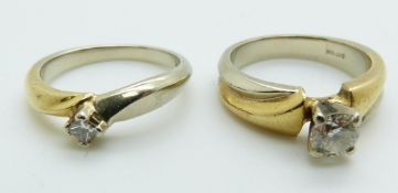 An 18ct gold bi-coloured ring set with a diamond of approximately 0.5ct, 6.3g, size L, together with