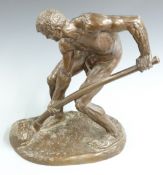 Alfred Boucher (1850-1934) bronze figure 'Le Terrassier' of a finely muscled barefoot man digging,