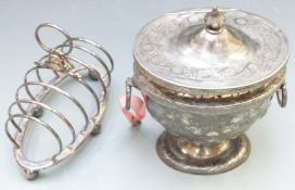 Victorian silver plated pedestal tea caddy with two-division interior, together with an Elkington