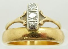 A 22ct gold wedding band attached to an 18ct gold wedding ring set with diamonds, 5.5g, size E